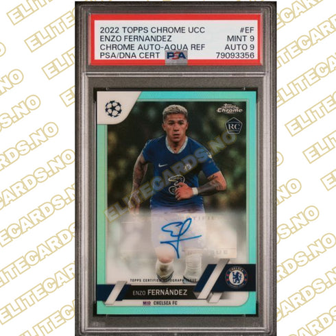 ENZO FERNANDEZ 2022 Topps Chrome UEFA Club RC Aqua Refractor Auto /199 PSA 9/9