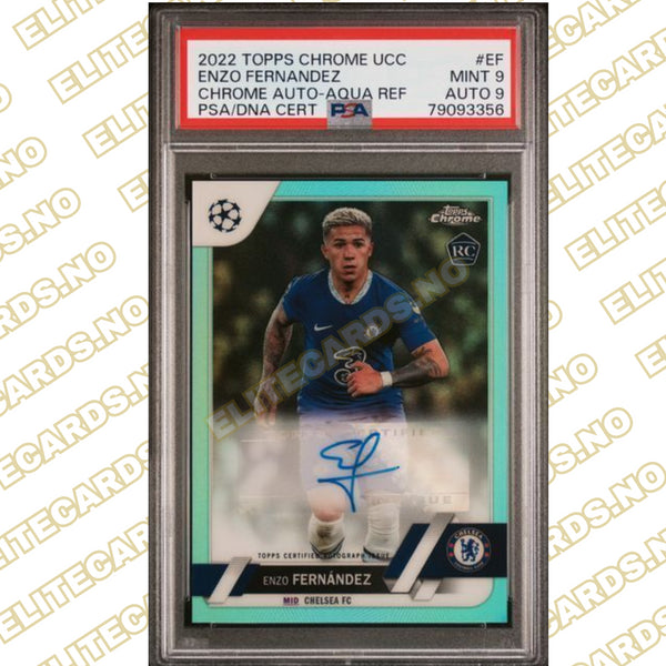 ENZO FERNANDEZ 2022 Topps Chrome UEFA Club RC Aqua Refractor Auto /199 PSA 9/9