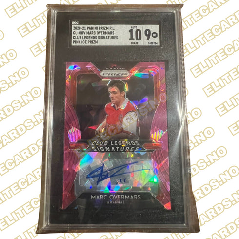 2022-23 Panini EPL Prizm Club Legends Marc Overmars Auto Pink Cracked Ice Graded